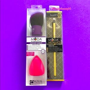 Moda - pro makeup brush - Angled kabuki moda magic sponge and Metallic triad eye